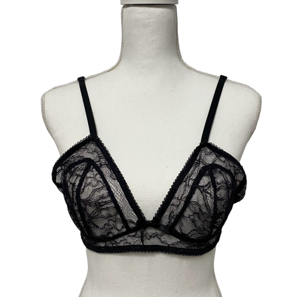 KiKi De Montparnasse Ingenue Sheer Lace Triangle Cup Soft Bra Black Small